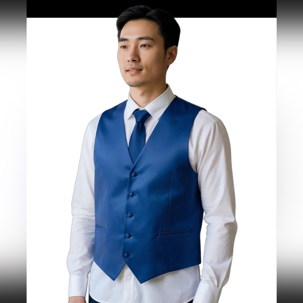 Vesuvio Napoli Formal Vest and Tie Royal Blue Men's Large